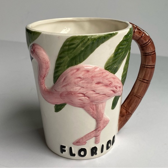 Vintage Flamingo Mug Embossed Pink White 1992 Ceramic says Florida Birds Nature - Picture 2 of 15